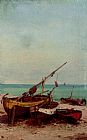 Plage De Normandie Paintings - Bateaux de peches sur la plage by Theodor Alexander Weber